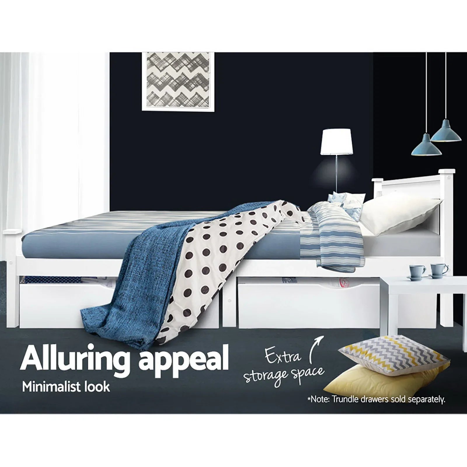 Artiss Bed Frame King Single Size Wooden White RIO - Mekamart Australia