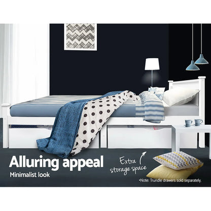 Artiss Bed Frame King Single Size Wooden White RIO - Mekamart Australia