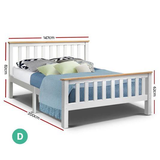 Artiss Bed Frame Double Size Wooden White PONY - Mekamart Australia