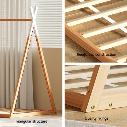 Artiss Bed Frame Wooden Kids House Single Frame Oak ENID - Mekamart Australia
