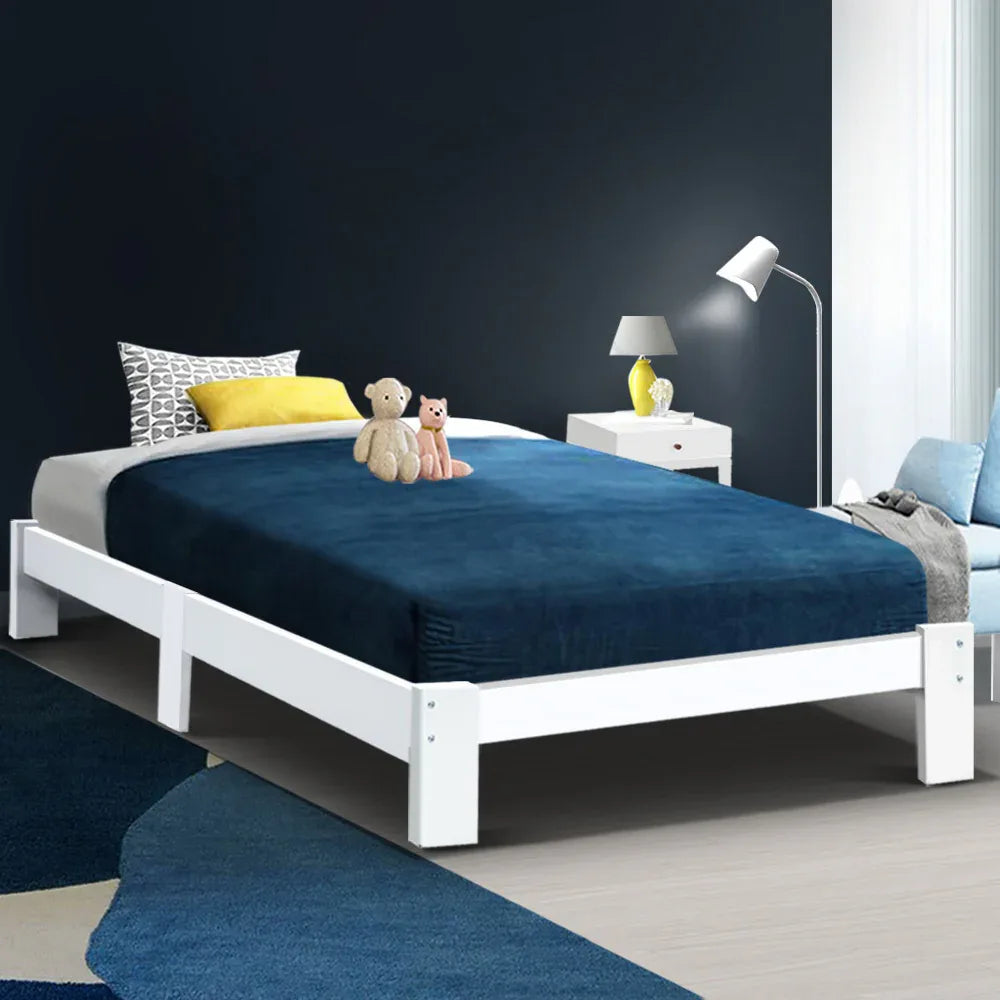 Artiss Bed Frame King Single Size Wooden White JADE - Mekamart Australia