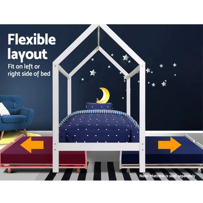 Artiss Bed Frame Wooden Trundle Daybed Kids House Frame White HOLY - Mekamart Australia
