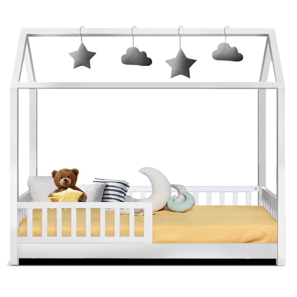 Artiss Bed Frame Wooden Kids House Frame White ROCK - Mekamart Australia