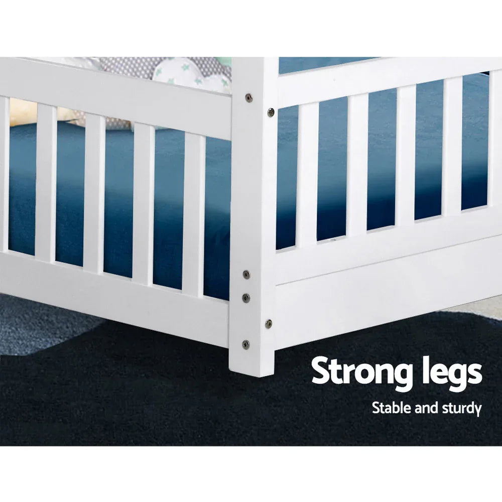 Artiss Bed Frame Wooden Kids House Frame White ROCK - Mekamart Australia