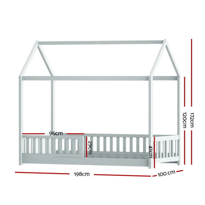 Artiss Bed Frame Wooden Kids House Frame Grey ROCK - Mekamart Australia