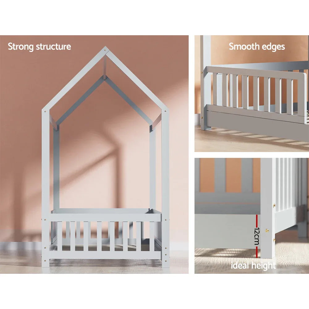 Artiss Bed Frame Wooden Kids House Frame Grey ROCK - Mekamart Australia