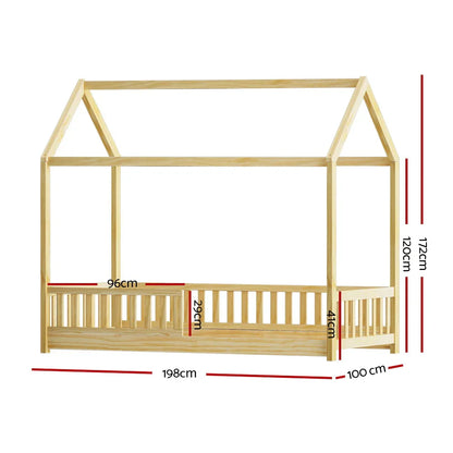 Artiss Bed Frame Wooden Kids House Frame Oak ROCK - Mekamart Australia