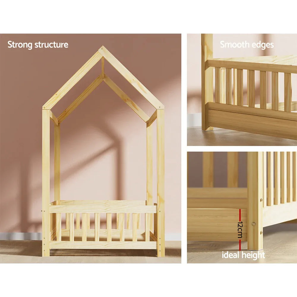 Artiss Bed Frame Wooden Kids House Frame Oak ROCK - Mekamart Australia
