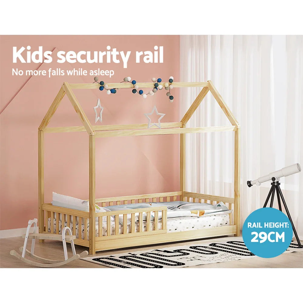 Artiss Bed Frame Wooden Kids House Frame Oak ROCK - Mekamart Australia