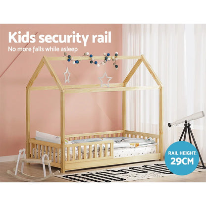 Artiss Bed Frame Wooden Kids House Frame Oak ROCK - Mekamart Australia
