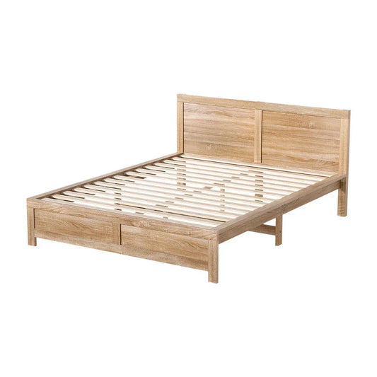 Artiss Bed Frame Queen Size Wooden Acacia Wood OATMEAL - Mekamart Australia