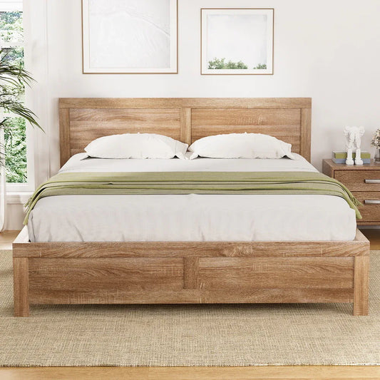 Artiss Bed Frame Queen Size Wooden Acacia Wood OATMEAL - Mekamart Australia
