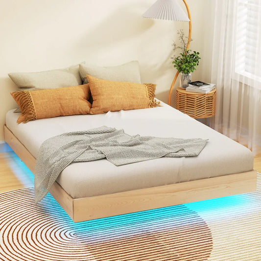 Artiss Bed Frame Queen Size Floating Wooden Mattress Base Platform Timber ODIN - Mekamart Australia