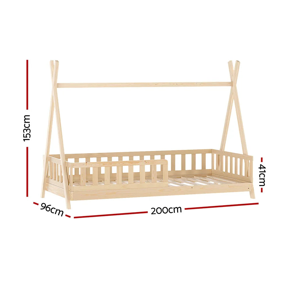 Artiss Bed Frame Wooden Kids House Frames Oak PUAH - Mekamart Australia