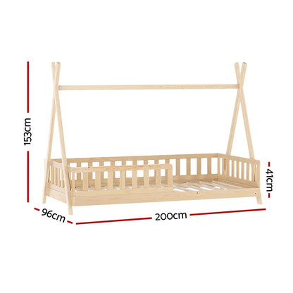 Artiss Bed Frame Wooden Kids House Frames Oak PUAH - Mekamart Australia