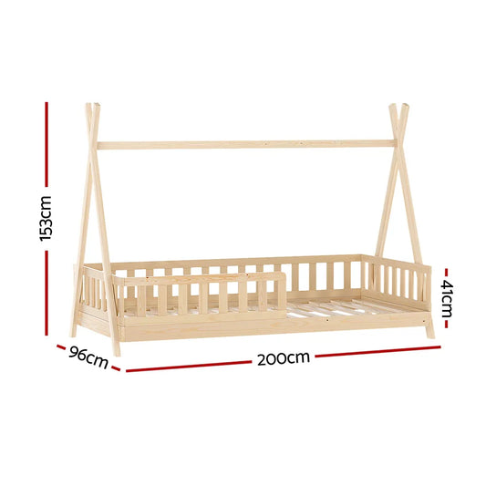 Artiss Bed Frame Wooden Kids House Frames Oak PUAH - Mekamart Australia