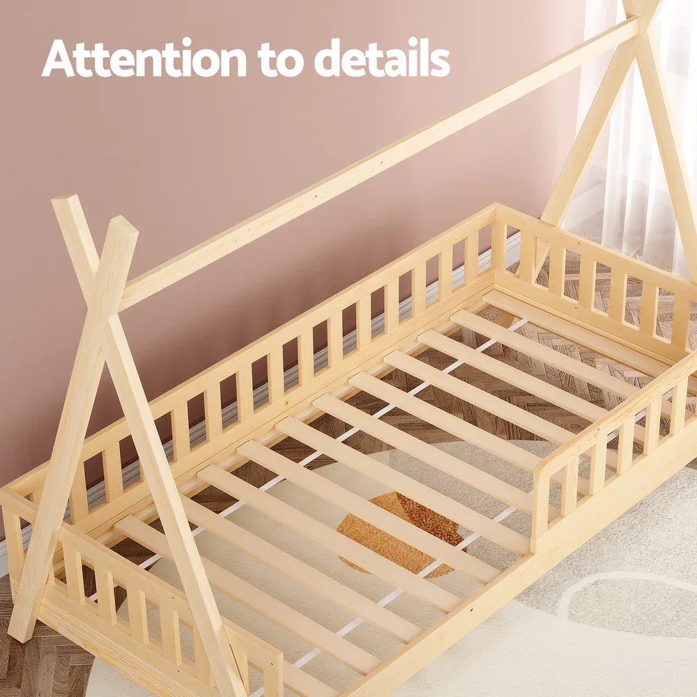 Artiss Bed Frame Wooden Kids House Frames Oak PUAH - Mekamart Australia