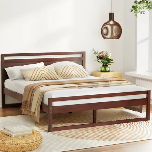 Artiss Bed Frame Queen Size Wooden Walnut WITTON - Mekamart Australia
