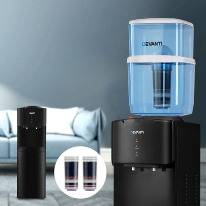 Devanti Water Cooler Dispenser Stand 22L Bottle Black w/2 Filter - Mekamart Australia