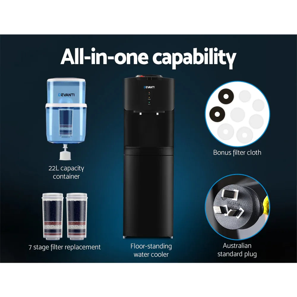 Devanti Water Cooler Dispenser Stand 22L Bottle Black w/2 Filter - Mekamart Australia