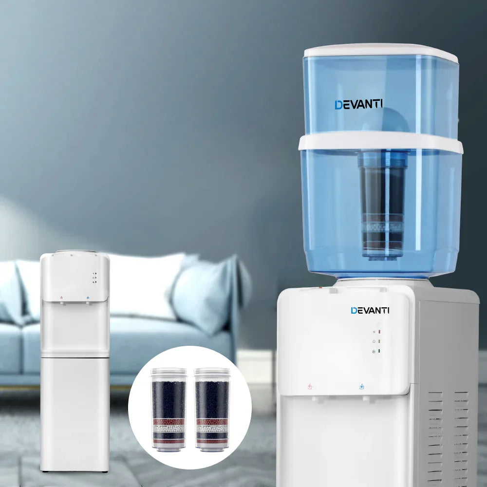 Devanti Water Cooler Dispenser Stand 22L Bottle White w/2 Filter - Mekamart Australia