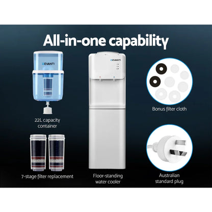 Devanti Water Cooler Dispenser Stand 22L Bottle White w/2 Filter - Mekamart Australia