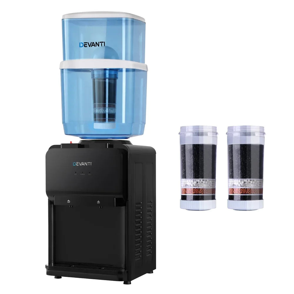 Devanti Water Cooler Dispenser 22L Bench Top Chiller Purifier Filter Hot Cold Black - Mekamart Australia