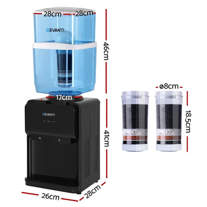 Devanti Water Cooler Dispenser 22L Bench Top Chiller Purifier Filter Hot Cold Black - Mekamart Australia