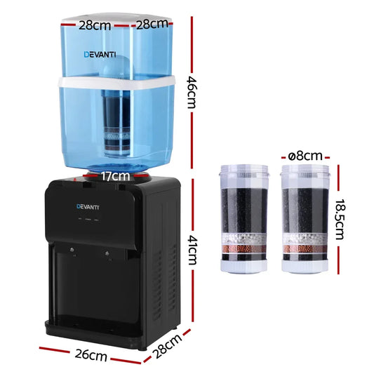 Devanti Water Cooler Dispenser 22L Bench Top Chiller Purifier Filter Hot Cold Black - Mekamart Australia