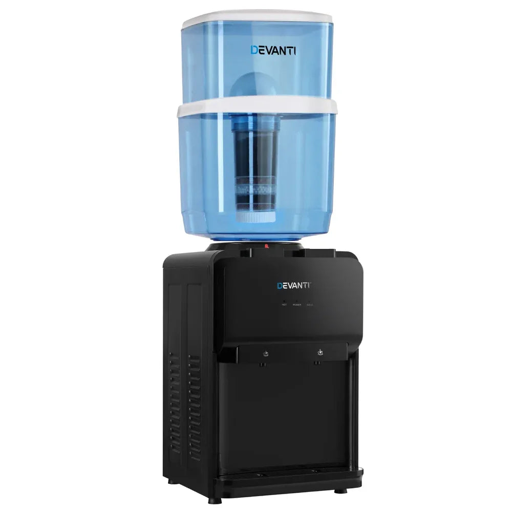 Devanti Water Cooler Dispenser 22L Bench Top Chiller Purifier Filter Hot Cold Black - Mekamart Australia