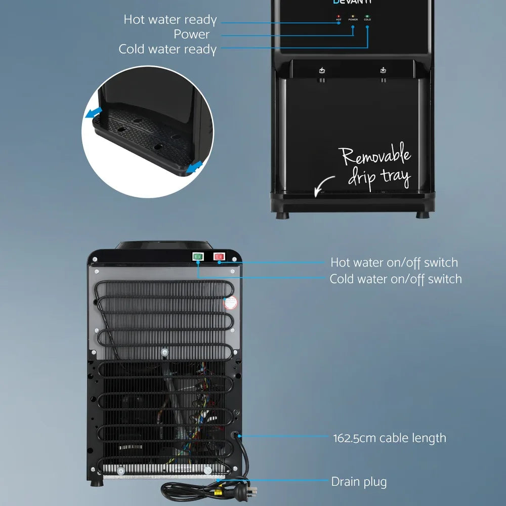 Devanti Water Cooler Dispenser 22L Bench Top Chiller Purifier Filter Hot Cold Black - Mekamart Australia