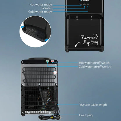 Devanti Water Cooler Dispenser 22L Bench Top Chiller Purifier Filter Hot Cold Black - Mekamart Australia