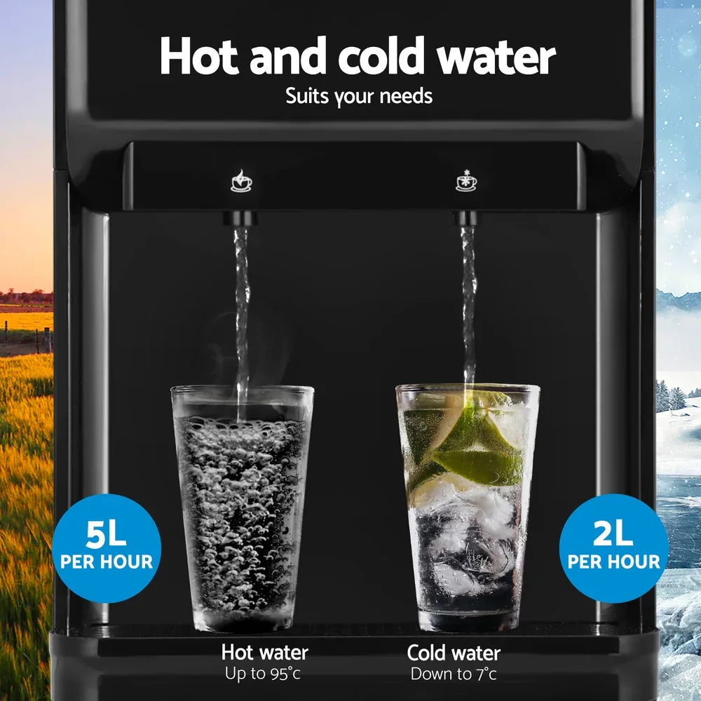 Devanti Water Cooler Dispenser 22L Bench Top Chiller Purifier Filter Hot Cold Black - Mekamart Australia