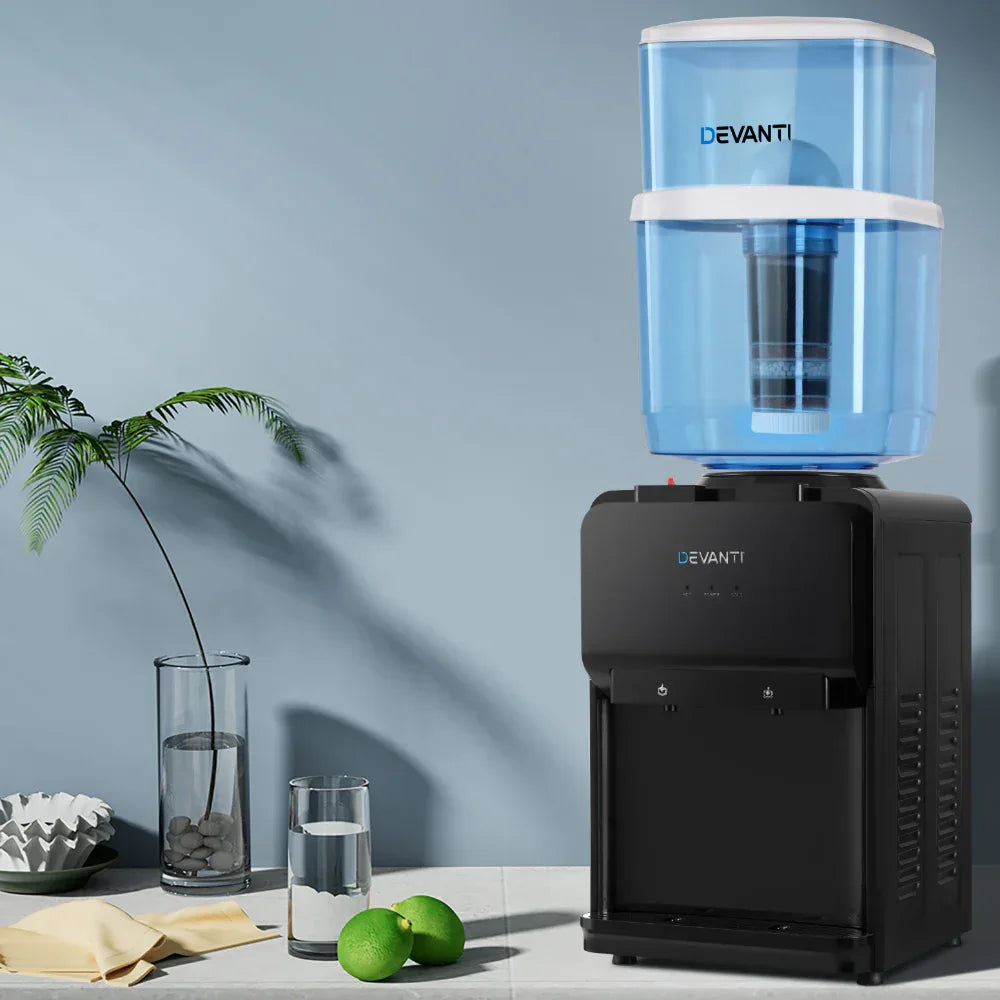 Devanti Water Cooler Dispenser 22L Bench Top Chiller Purifier Filter Hot Cold Black - Mekamart Australia