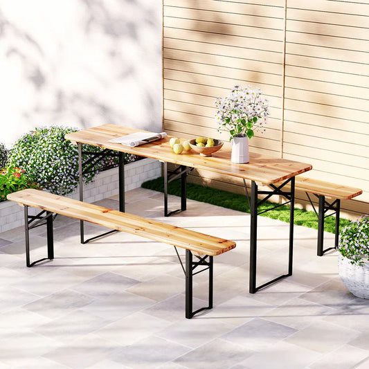 Gardeon 3 PCS Outdoor Furniture Dining Set Lounge Setting Patio Wooden Bench - Mekamart Australia