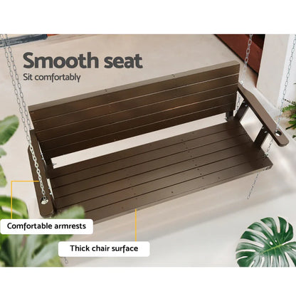 Gardeon Porch Swing Chair with Chain Outdoor Furniture 3 Seater Bench Wooden Brown - Mekamart Australia