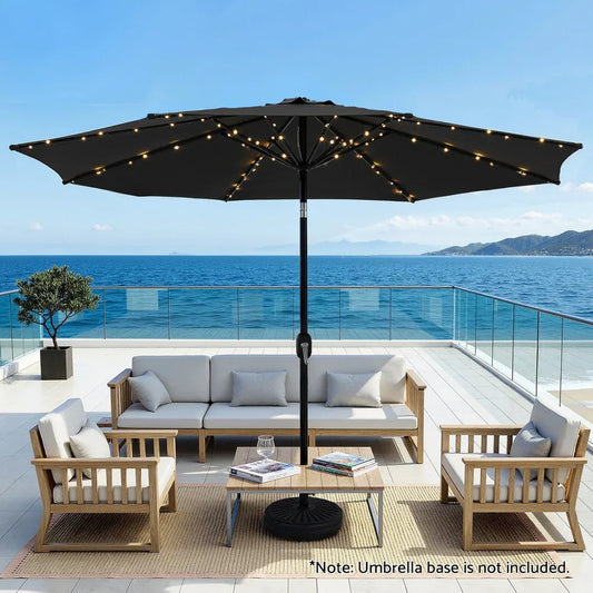 Instahut Outdoor Umbrella 2.9m Market Umbrella with String Light Tilt Black - Mekamart Australia
