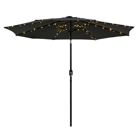 Instahut Outdoor Umbrella 2.9m Market Umbrella with String Light Tilt Black - Mekamart Australia