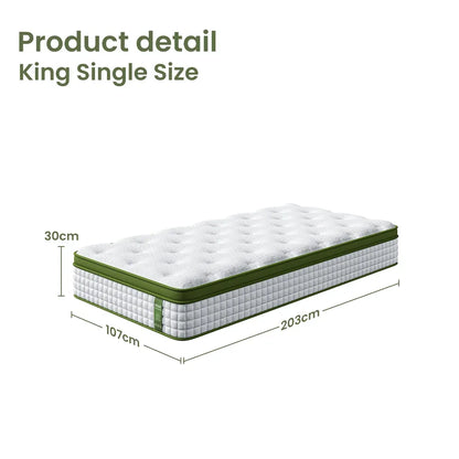 BedStory King Single 30cm Hybrid Mattress Cooling Gel Memory Foam 5 Zone Pocket Spring Bed Temperature Regulating - Mekamart Australia