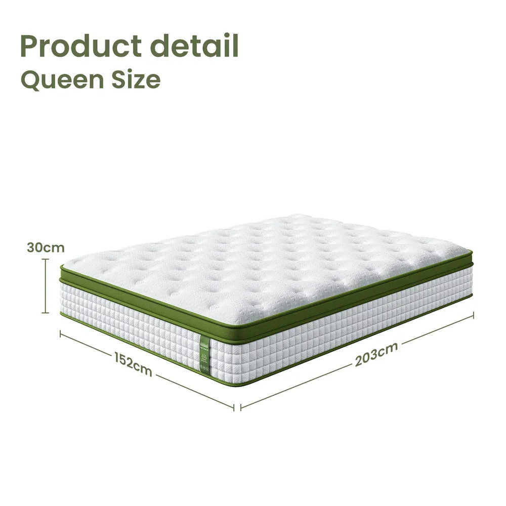 BedStory Queen 30cm Hybrid Mattress Cooling Gel Memory Foam 5 Zone Pocket Spring Bed Temperature Regulating - Mekamart Australia