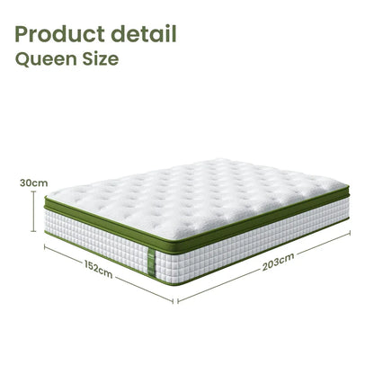 BedStory Queen 30cm Hybrid Mattress Cooling Gel Memory Foam 5 Zone Pocket Spring Bed Temperature Regulating - Mekamart Australia