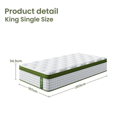 BedStory 34cm King Single Latex Hybrid Mattress Medium Firm - 5 Zone Pocket Spring Bed for Pressure Relief Motion Isolation - Mekamart Australia