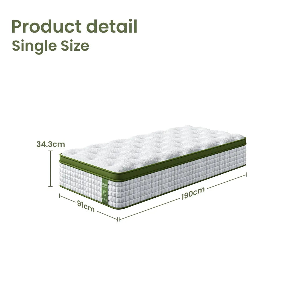 BedStory 34cm Single Latex Hybrid Mattress Medium Firm - 5 Zone Pocket Spring Bed for Pressure Relief Motion Isolation - Mekamart Australia