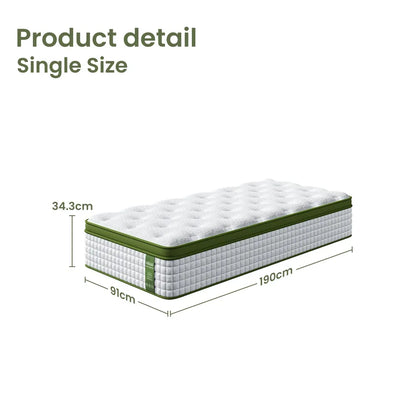BedStory 34cm Single Latex Hybrid Mattress Medium Firm - 5 Zone Pocket Spring Bed for Pressure Relief Motion Isolation - Mekamart Australia