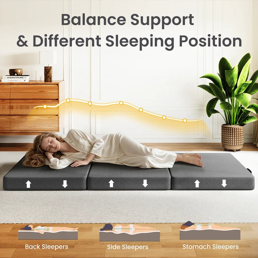 BedStory Folding Mattress Small King Single Trifold Mattress Firm Support Foam Washable Cover 10cm - Mekamart Australia