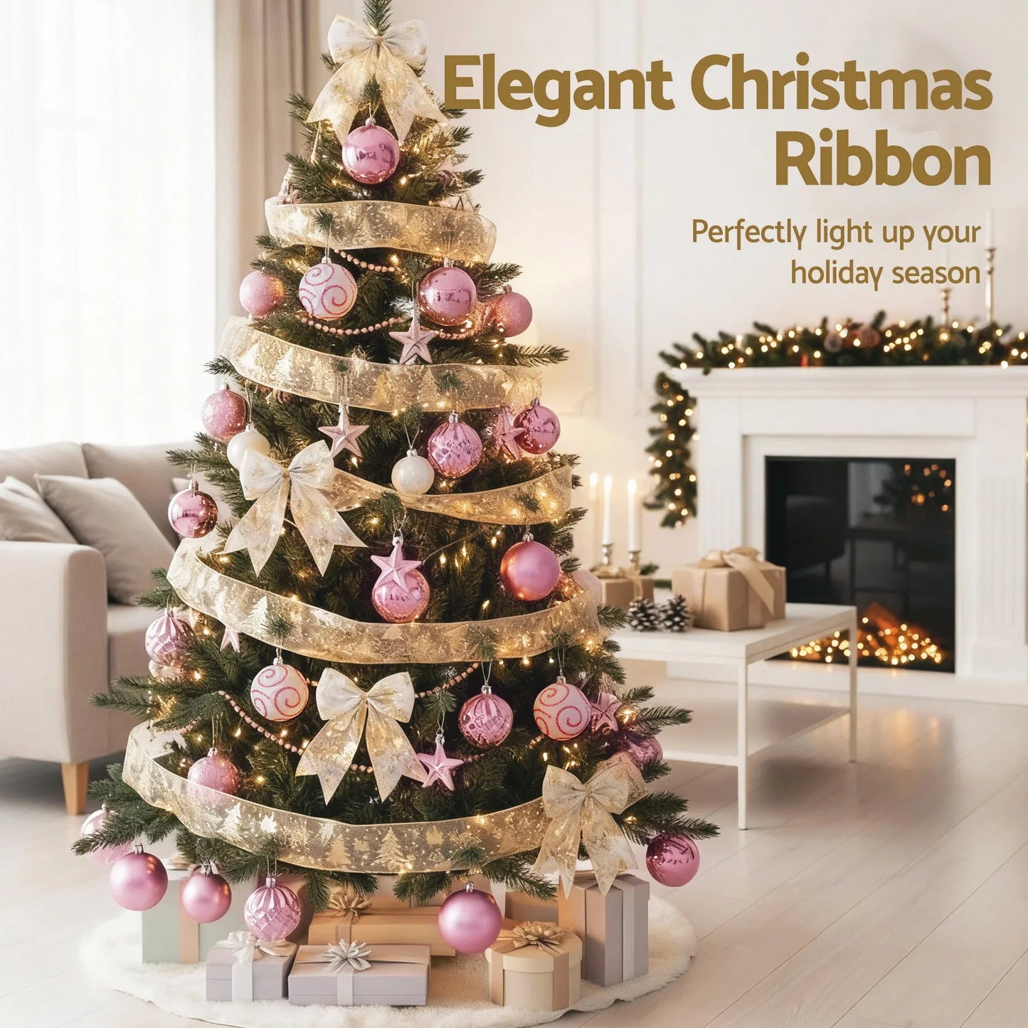 Jingle Jollys Christmas Tree Decoration Set Ribbon Baubles Ornaments Party 34pcs - Mekamart Australia