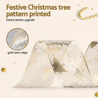 Jingle Jollys 20M Christmas Ribbon Roll Bow Printed Xmas Tree Decor Gift Gold - Mekamart Australia