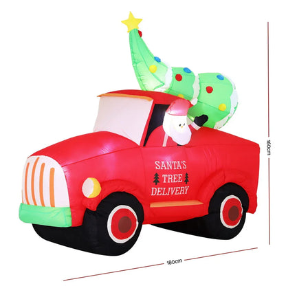 Jingle Jollys Christmas Inflatable Santa Truck 1.6M Height LED Decorations Illuminated - Mekamart Australia