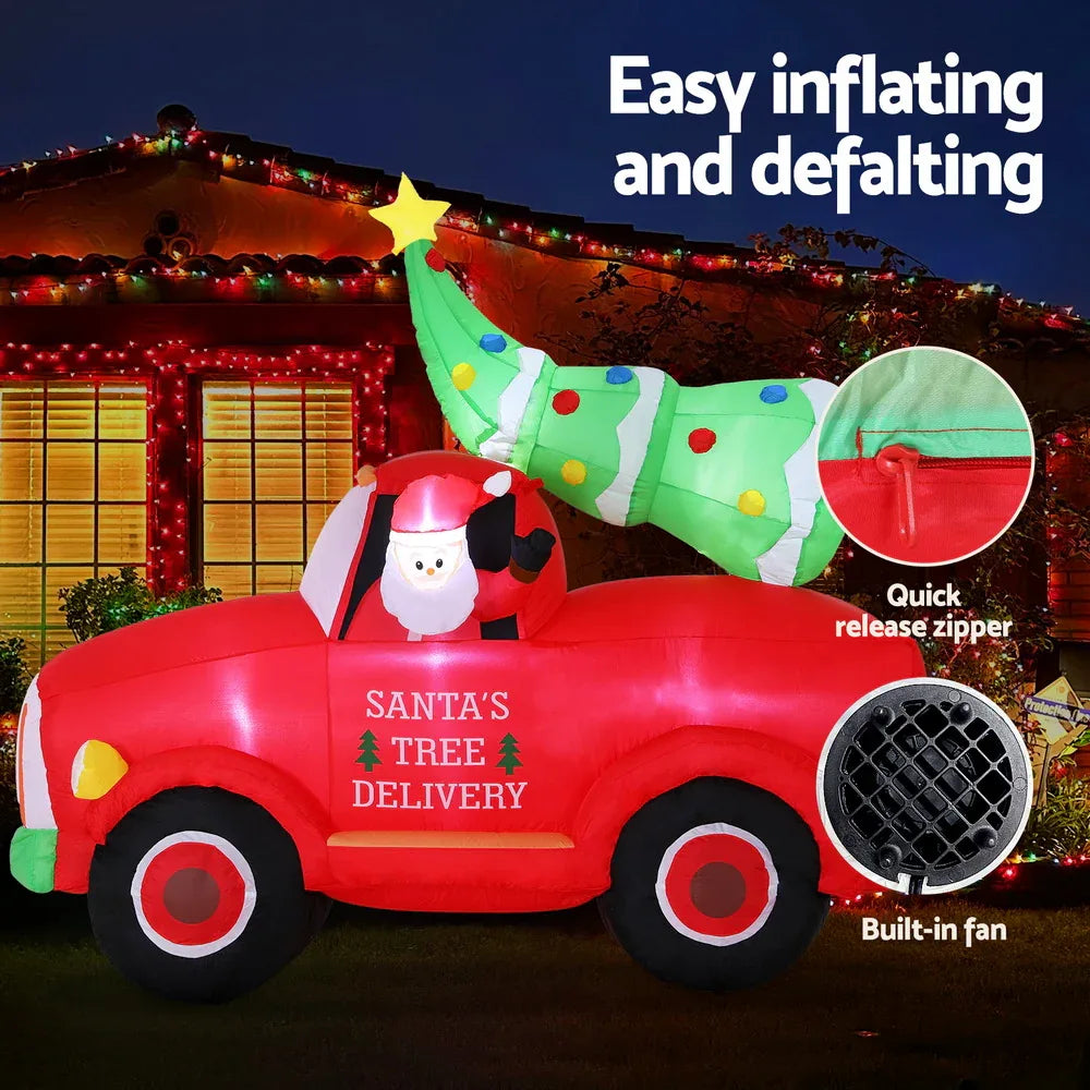 Jingle Jollys Christmas Inflatable Santa Truck 1.6M Height LED Decorations Illuminated - Mekamart Australia