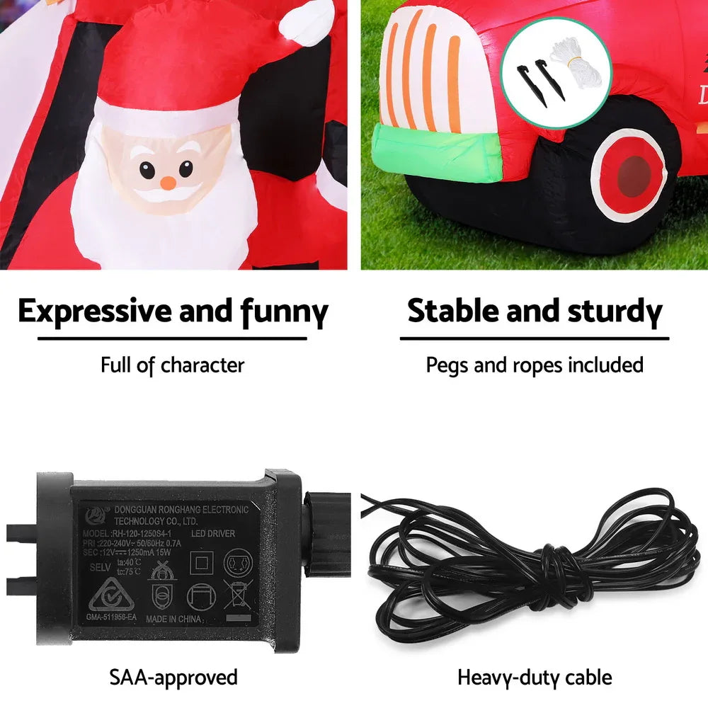 Jingle Jollys Christmas Inflatable Santa Truck 1.6M Height LED Decorations Illuminated - Mekamart Australia